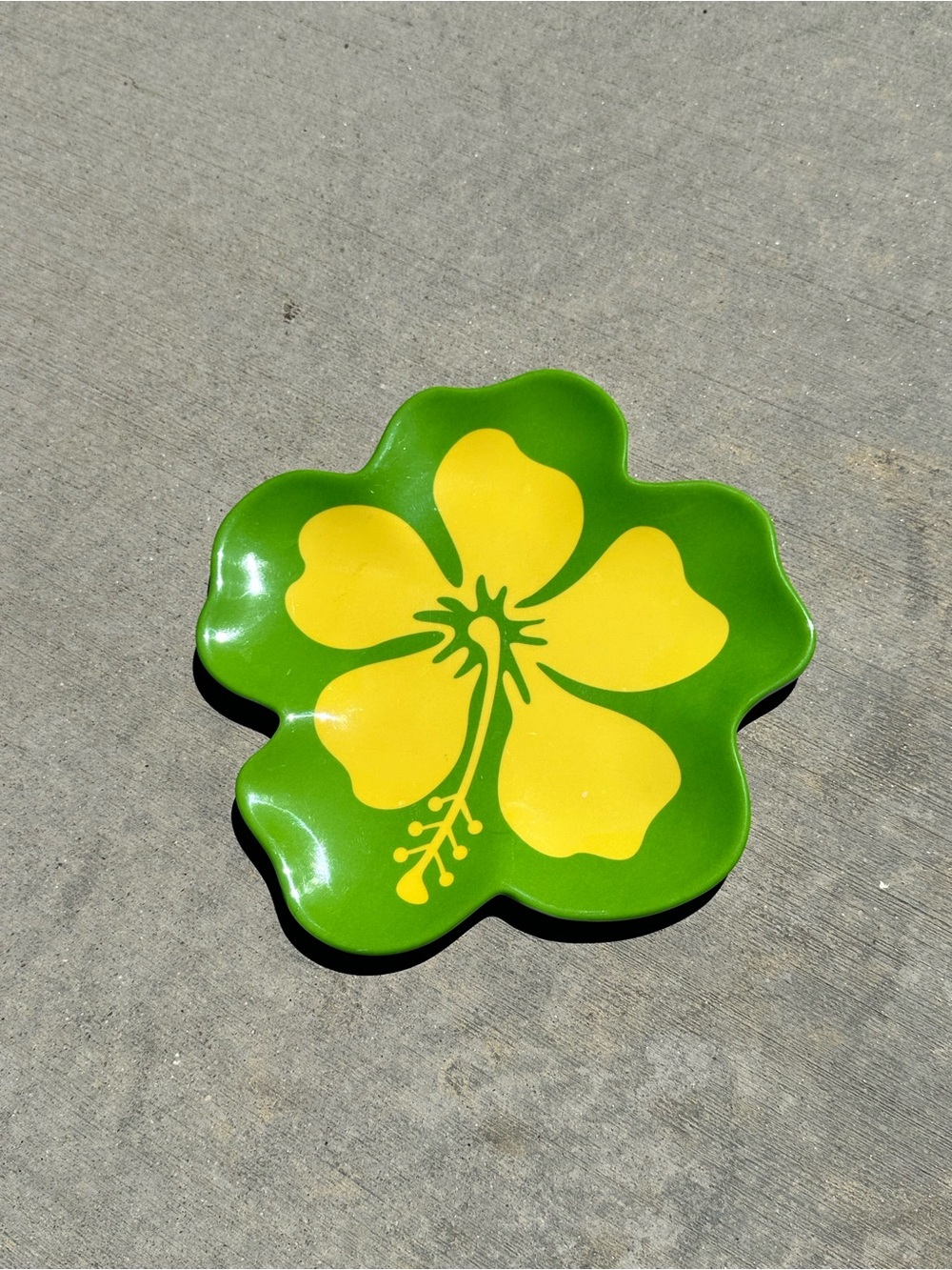 Green & Yellow Hibiscus Flower Decorative Plate